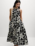 Pure Cotton Printed Halter Neck Midi Dress