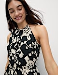 Pure Cotton Printed Halter Neck Midi Dress