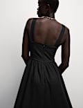 Linen Blend Square Neck Midi Skater Dress