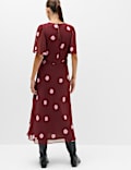Chiffon Spot Print Midi Waisted Dress