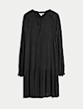 Tie Neck Ruffle Mini Relaxed Dress