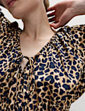 Animal Print V-Neck Ruched Midi Waisted Dress