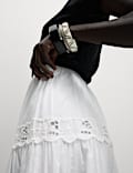 Pure Cotton Broderie Midi Tiered Skirt