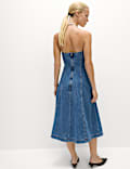Denim Bandeau Midi Skater Dress
