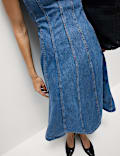 Denim Bandeau Midi Skater Dress