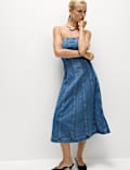 Denim Bandeau Midi Skater Dress