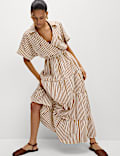 Pure Cotton Printed V-Neck Midaxi Shirt Dress