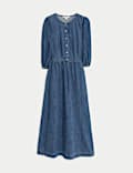 Pure Cotton Denim Midi Waisted Dress