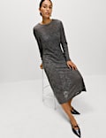 Robe midi coupe droite en jersey jacquard