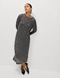 Robe midi coupe droite en jersey jacquard