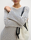 Cotton Blend Striped Mini Skater Dress