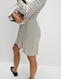 Cotton Blend Striped Mini Skater Dress