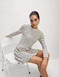 Cotton Blend Striped Mini Skater Dress
