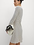 Cotton Blend Striped Mini Skater Dress