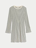 Cotton Blend Striped Mini Skater Dress