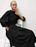 Pure Cotton V-Neck Midi Shirt Dress