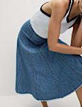 Denim Seam Detail Midi A-Line Skirt
