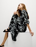 Cotton Blend Floral Midi Waisted Dress