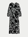 Cotton Blend Floral Midi Waisted Dress