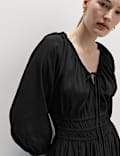 V-Neck Tie Detail Midi Waisted Dress