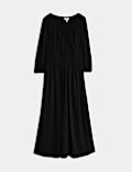 V-Neck Tie Detail Midi Waisted Dress