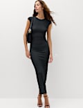 Textured Round Neck Midi Bodycon Dress