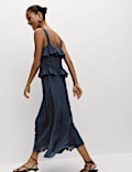 Sweetheart Neckline Ruffle Midi Cami Dress