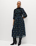 Ditsy Floral Ruched Midaxi Waisted Dress