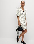 Printed V-Neck Tie Waist Mini Tea Dress