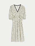 Printed V-Neck Tie Waist Mini Tea Dress