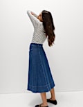Denim Button Front Midi Circle Skirt