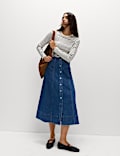 Denim Button Front Midi Circle Skirt