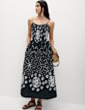 Pure Cotton Floral Midi Waisted Dress