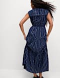 Cotton Rich Tie Neck Midi Waisted Dress