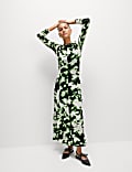 Mesh Jersey Floral Midi Column Dress