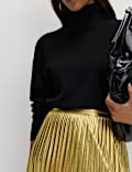 Metallic Gold Pleated Midi Skirt