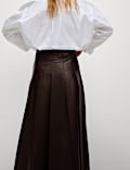 Leather Look Pleated Midaxi A-Line Skirt
