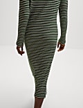 Cotton Blend Striped Midi Skater Dress