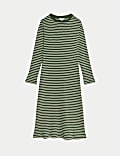 Cotton Blend Striped Midi Skater Dress