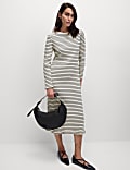 Cotton Blend Striped Midi Skater Dress