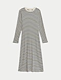 Cotton Blend Striped Midi Skater Dress