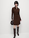 Textured Collared Button Through Mini Column Dress