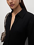 Textured Collared Button Through Mini Column Dress