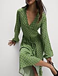Printed V-Neck Midi Shirt Dress