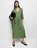 Printed V-Neck Midi Shirt Dress