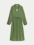 Printed V-Neck Midi Shirt Dress