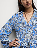 Printed V-Neck Midi Shirt Dress