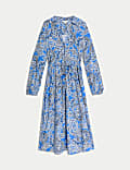Printed V-Neck Midi Shirt Dress