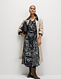 Lyocell Rich Printed Tie Detail Midi Waisted Dress