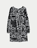 Minivestido con vuelo de algodón estampado